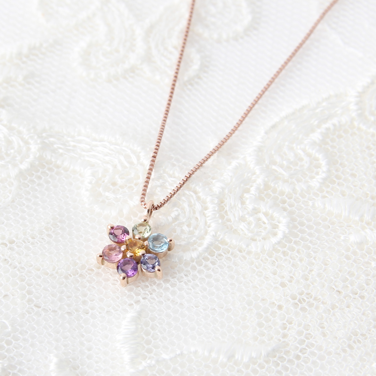K10アミュレット☆フラワーネックレス | 誕生石 イニシャル レディース  