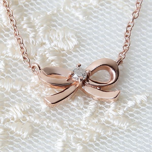 4月誕生石ダイヤモンド★SVR925リボンネックレス