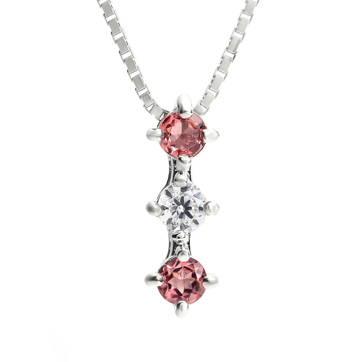 10月誕生石ピンクトルマリン★トリロジーネックレス