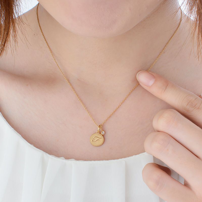 誕生石 イニシャル F ネックレス ゴールド