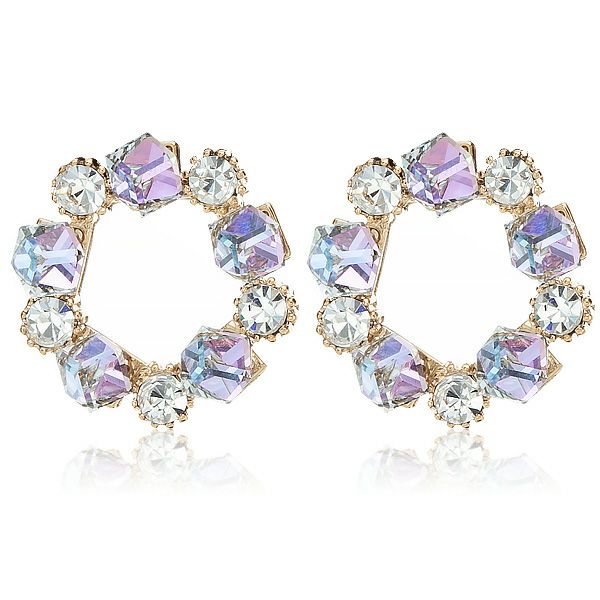 スワロフスキー★Cubeラウンドピアス（オーロラ）