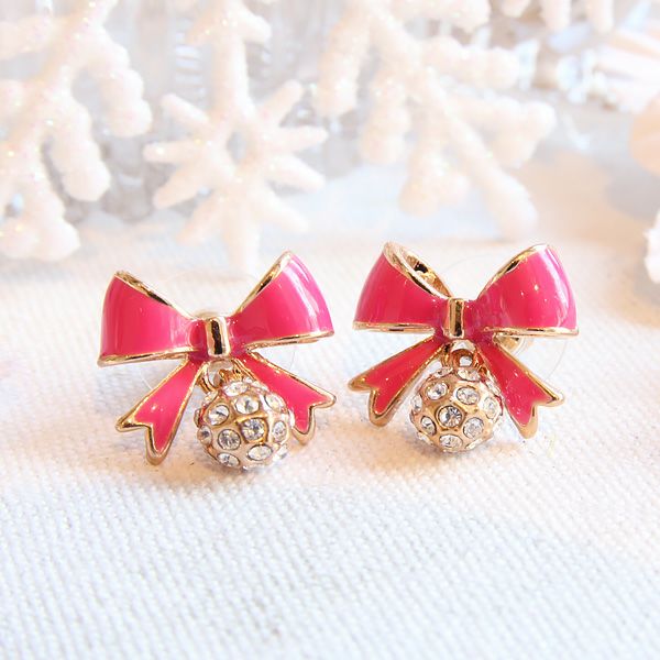 スワロフスキー★プリティリボンピアス（ピンク）