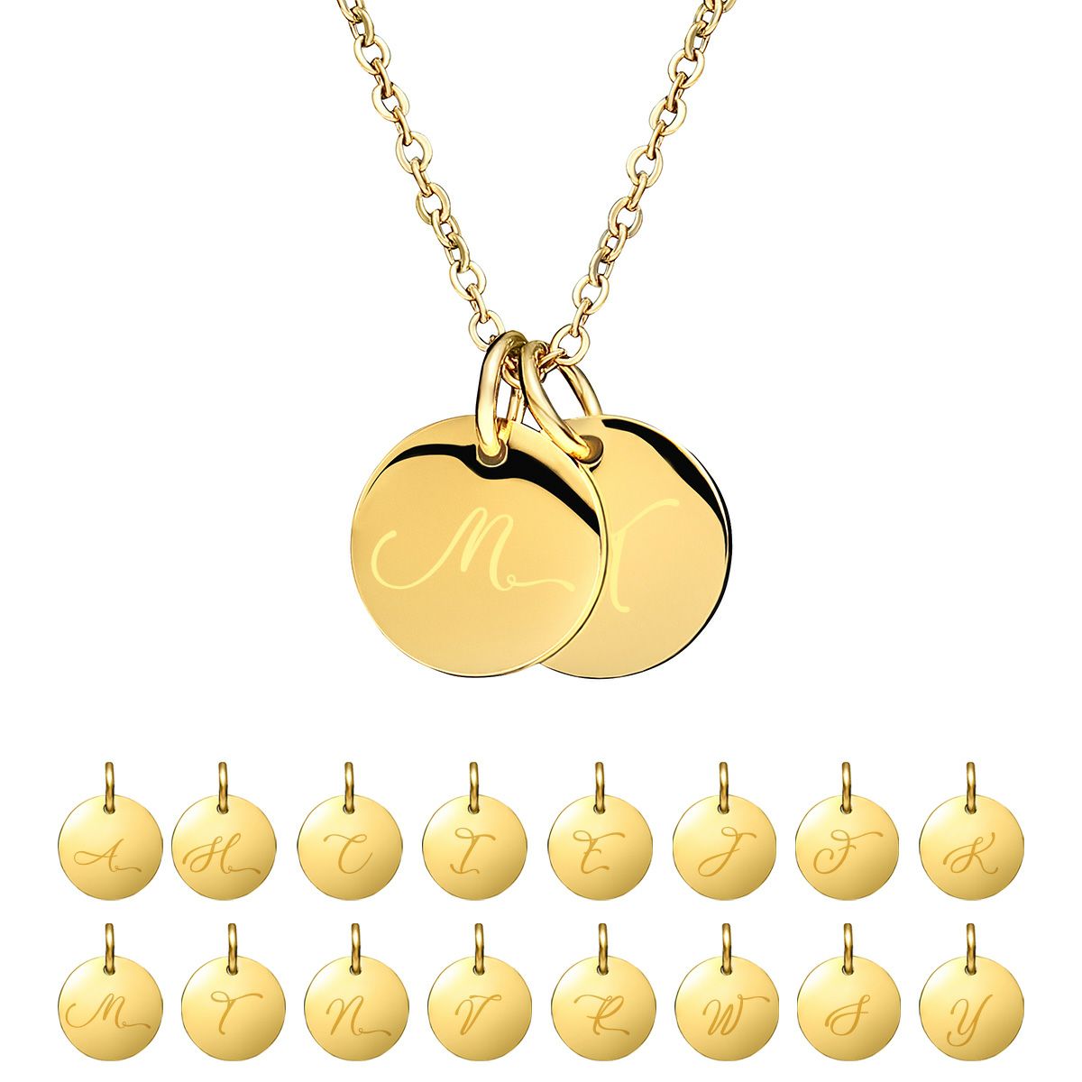 ダブルイニシャルネックレス【M】金属アレルギー対応