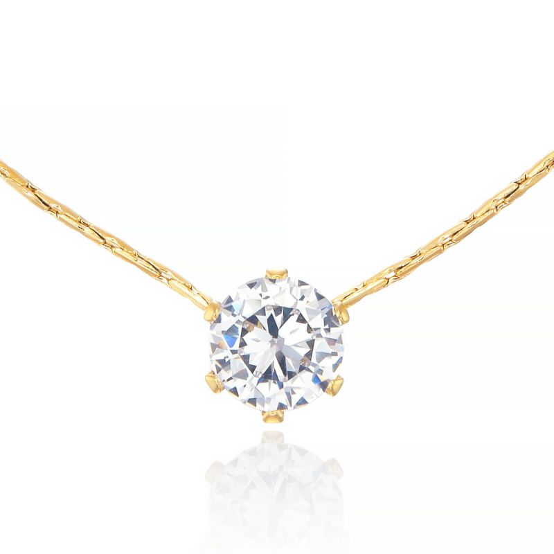 【金属アレルギー対応】一粒Czダイヤ スクリューチェーンネックレス