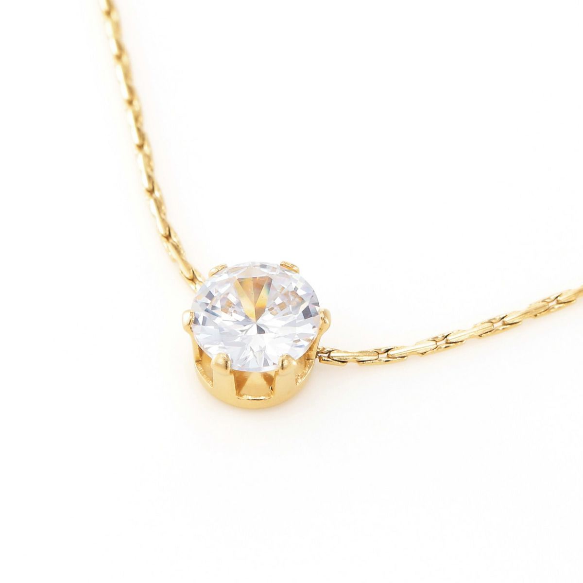 【金属アレルギー対応】一粒Czダイヤ スクリューチェーンネックレス