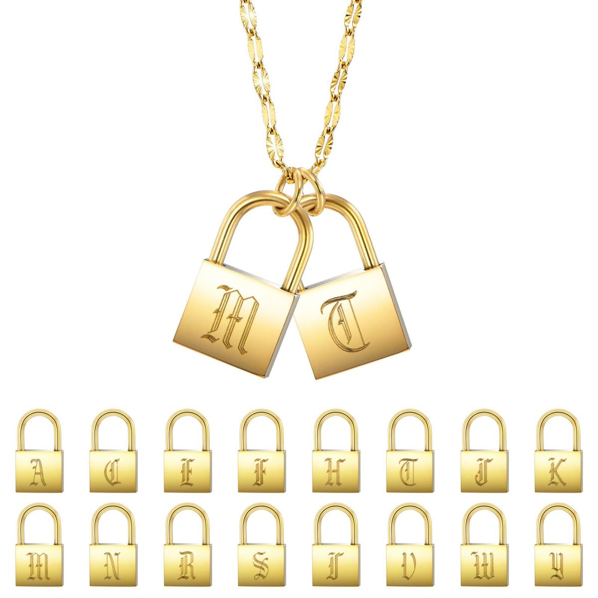 南京錠イニシャルネックレス【M】金属アレルギー対応